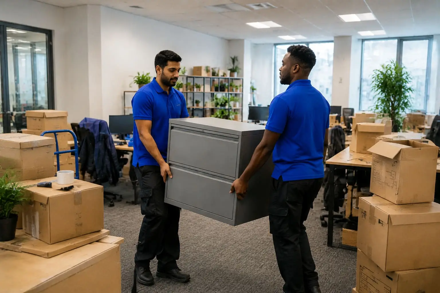Office relocation service with professional movers handling furniture and boxes – Office Removal Service