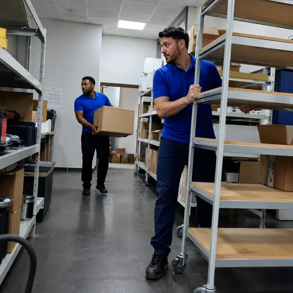 Office storage room relocation with shelving units - Office Removal Service