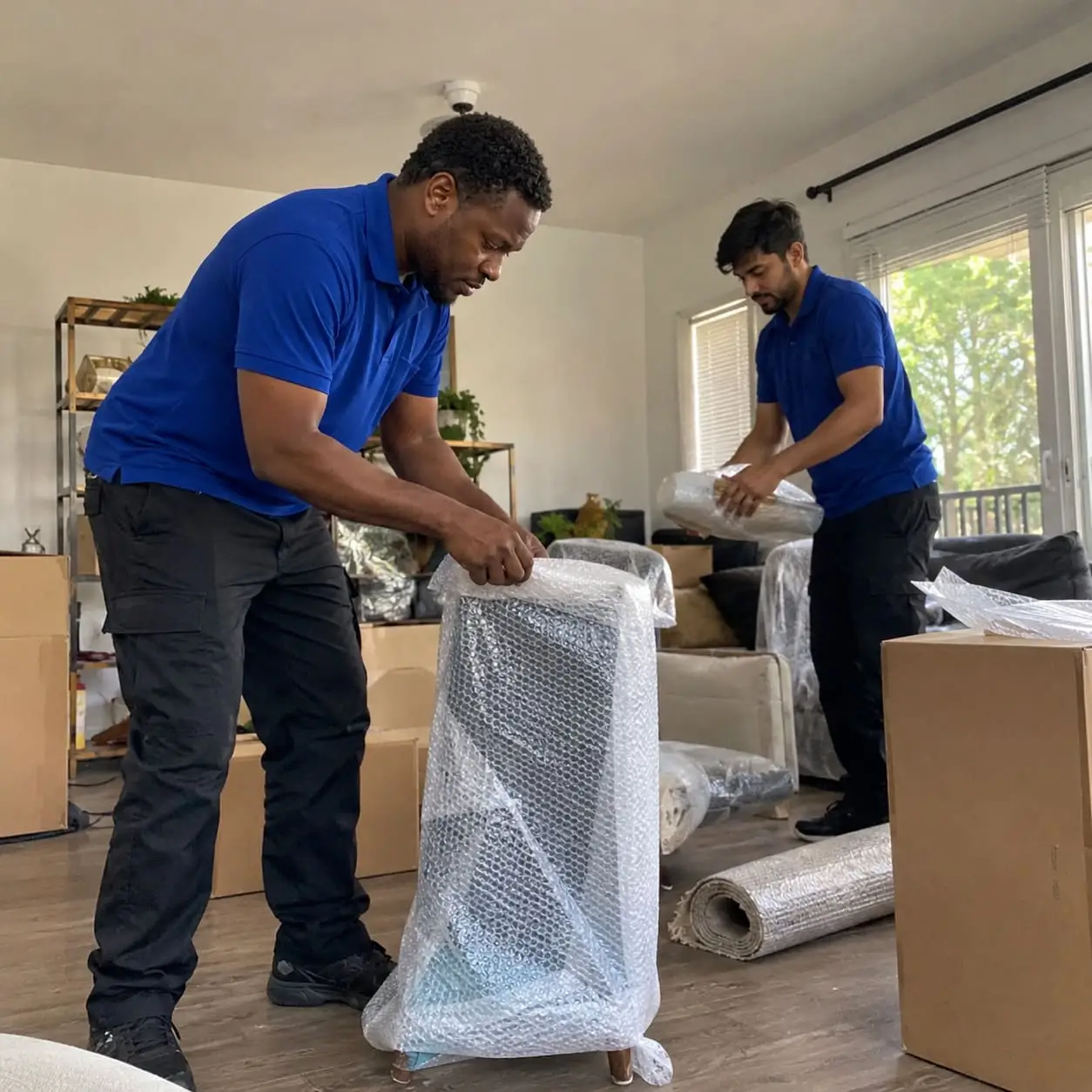 Professional movers carefully wrapping fragile household items – Packing Services