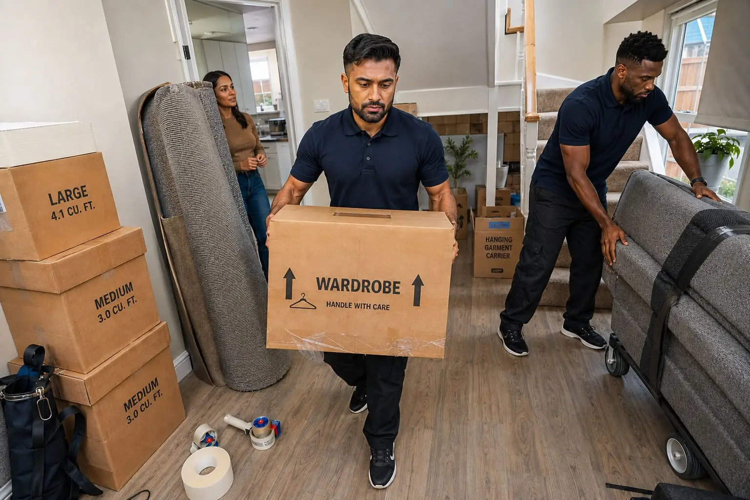 Professional movers handling furniture and boxes – Residential House Move