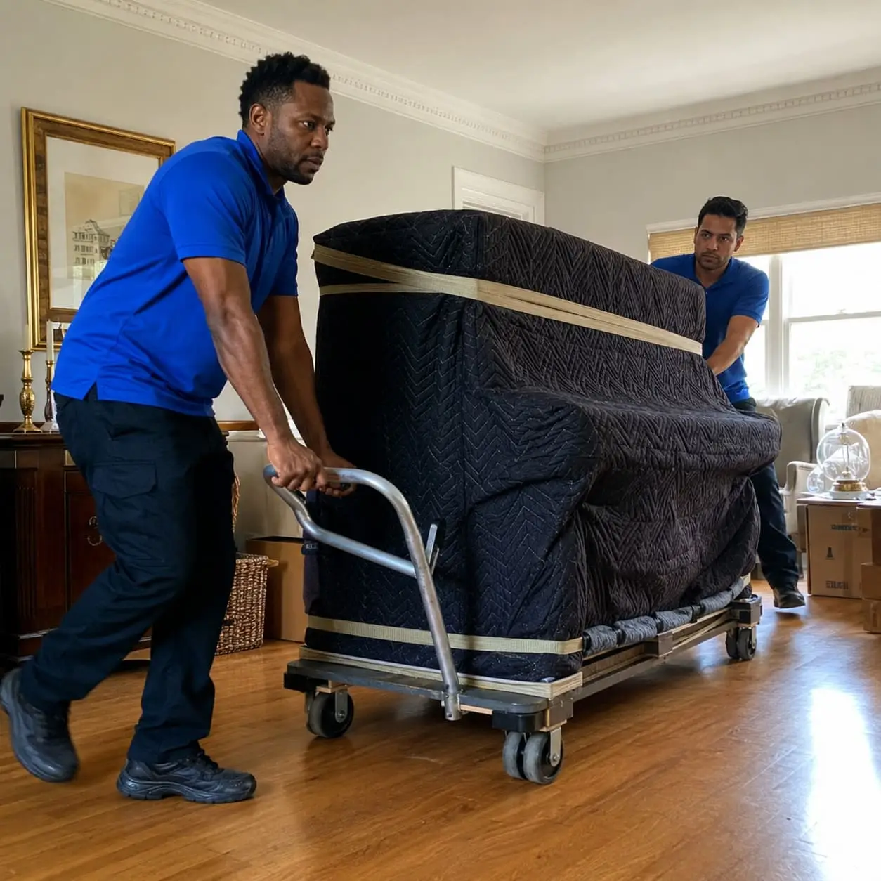 Professional piano moving with protective transport equipment - Piano Removal Services