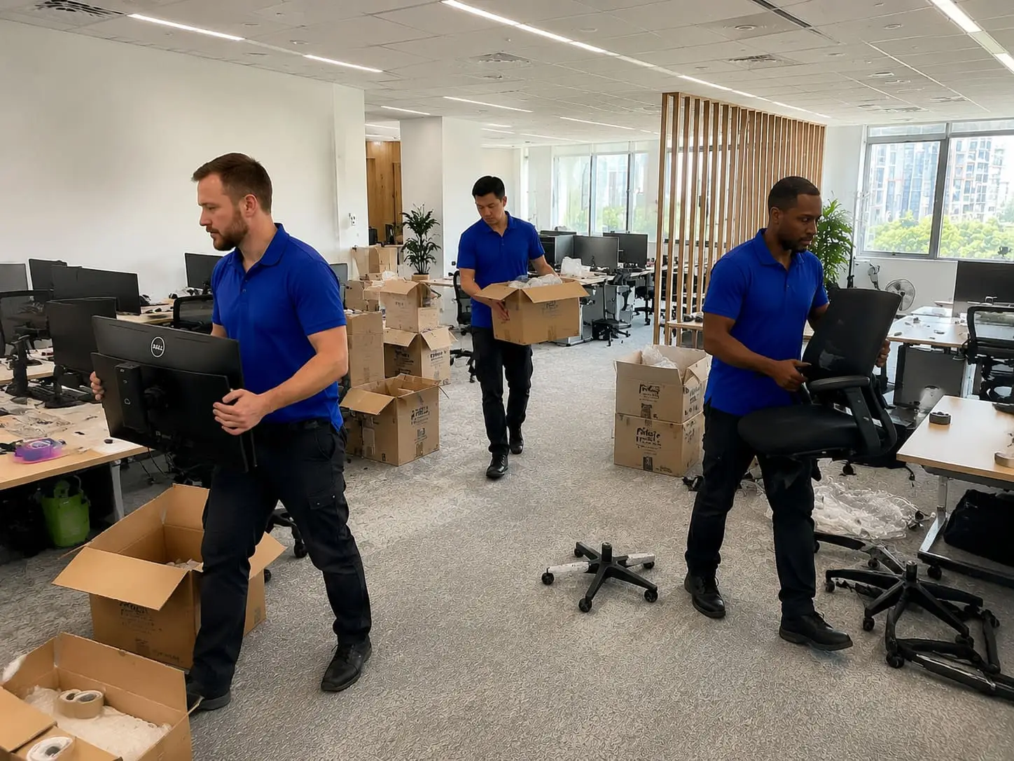 Professional team packing and moving office furniture efficiently – Office Move Service