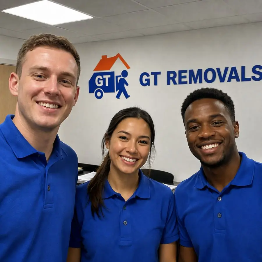 Three GT Removals team members smiling for a photo - Illustrative Image