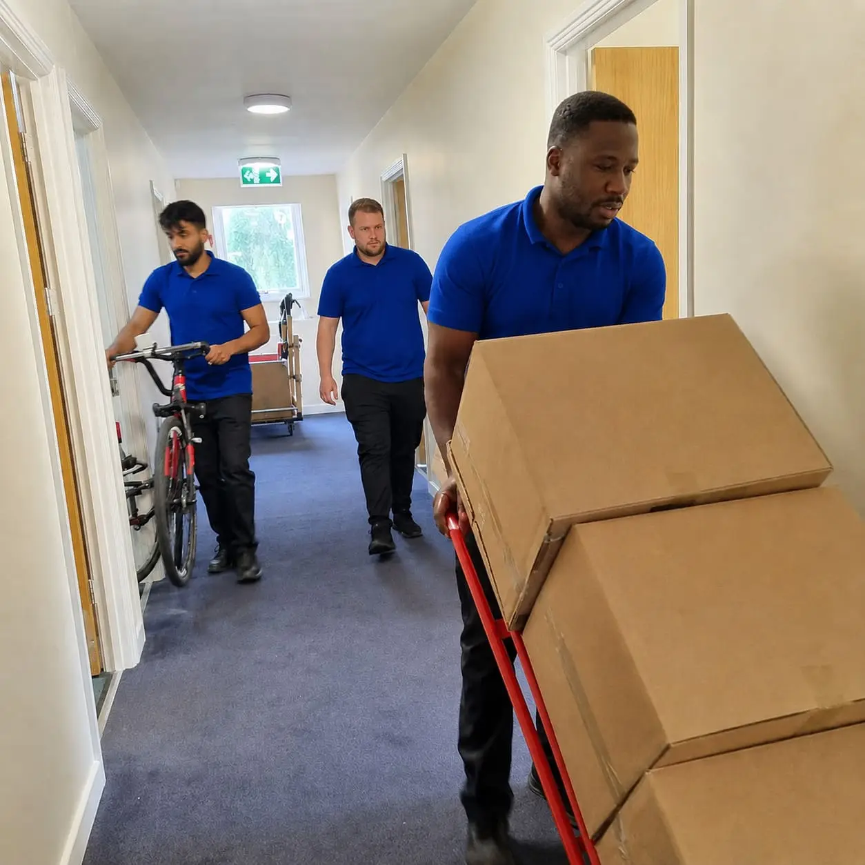 Student move-out staff transporting boxes and bicycles - Student Removal Service