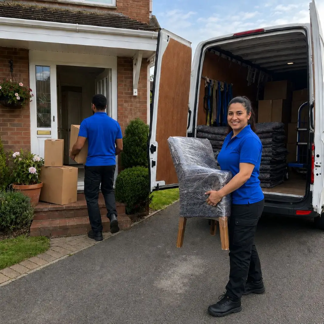 A photo of two house moving workers moving someone in – Illustrative Image