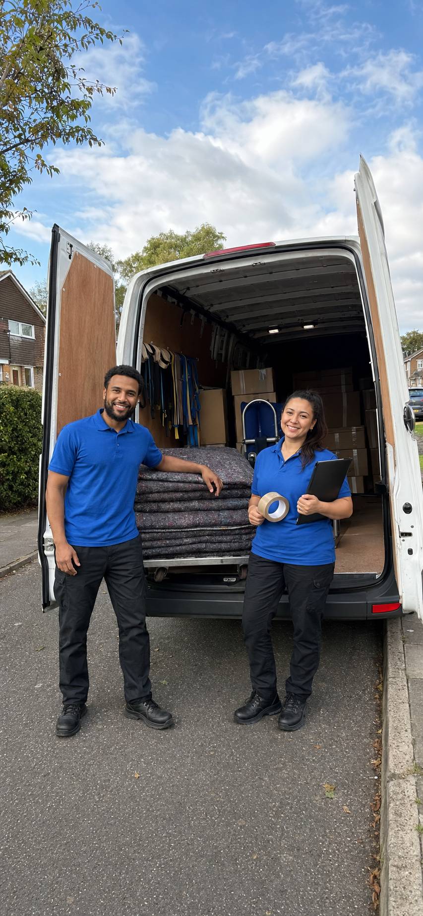 GT Removals crew in branded uniform beside their van