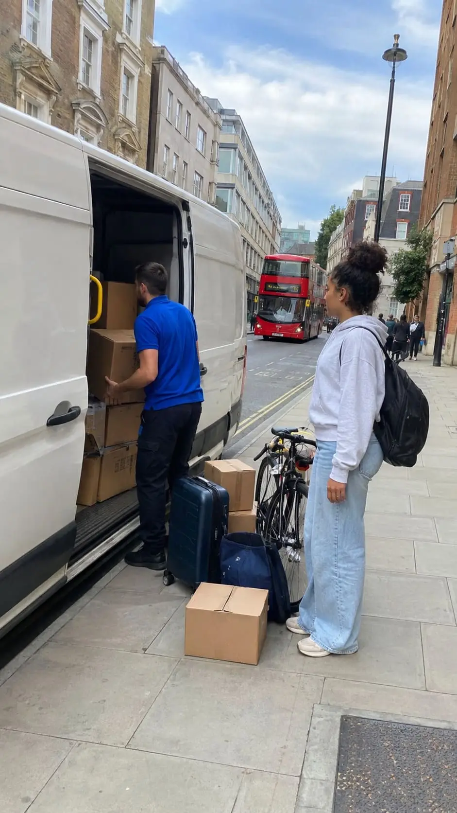 Central London student move with boxes and bicycle collection